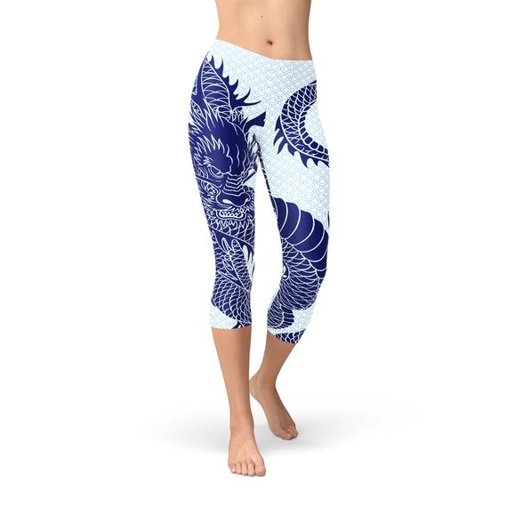 Womens Japanese Dragon Capri Leggings